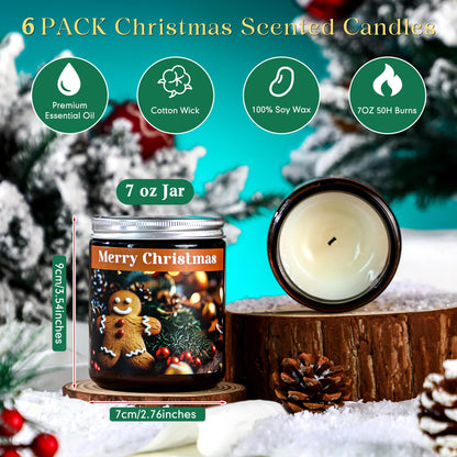 Fullhawl Christmas Gifts Scented Candles Bulk 7 oz Soy Wax Home Floral Holiday Christmas Jar Candles Set Bundle with Gift Boxes Long-Lasting Scents for Women and Mom