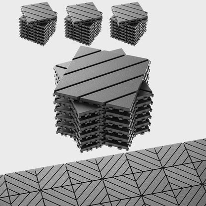 EchoDeck Interlocking Deck Tiles,36 Pack Patio Tiles Outdoor Interlocking All Weather,Patio Deck Tiles,12"x12",Diagonal,Sturdy Base,Highly Durable,Stylish,Non-Slip,Faster-Drying,Efficient,Dark Grey