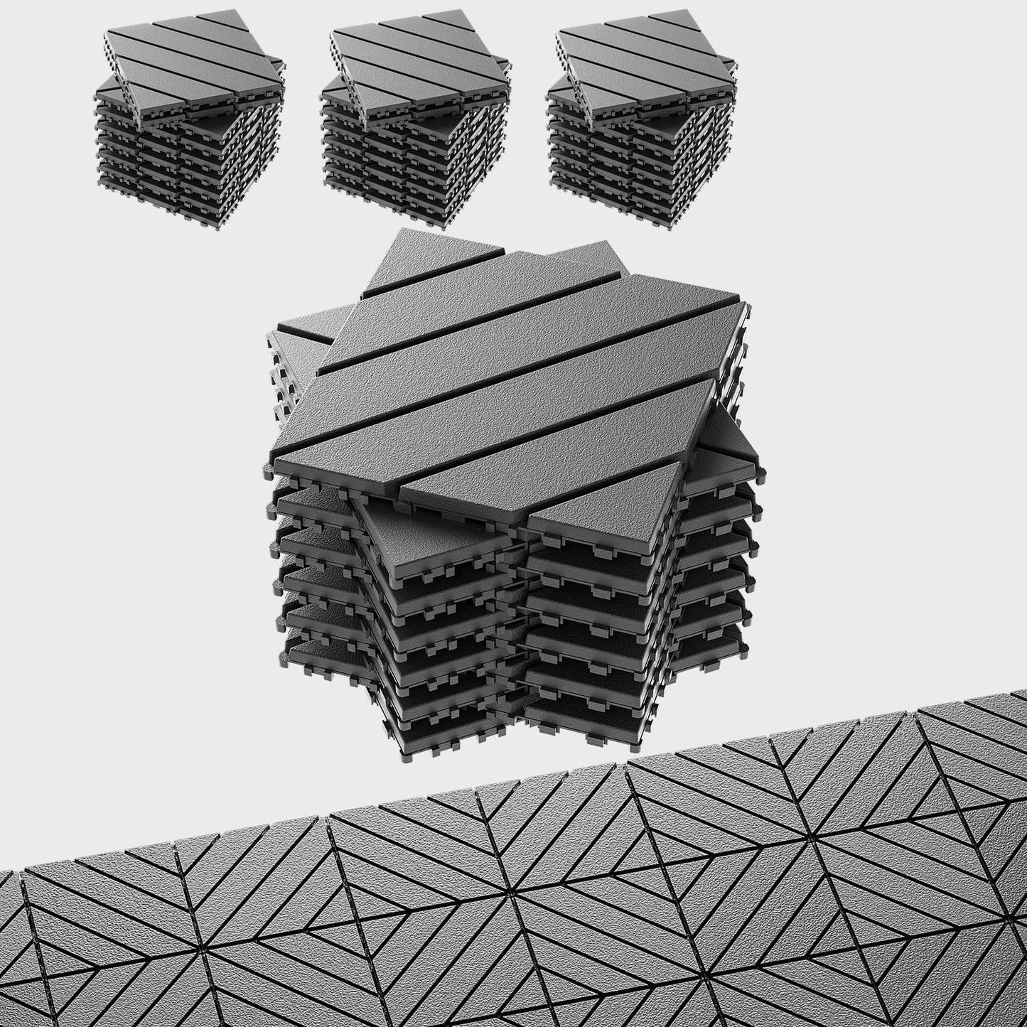 EchoDeck Interlocking Deck Tiles,54 Pack Patio Tiles Outdoor Interlocking All Weather,Patio Deck Tiles,12"x12",Diagonal,Sturdy Base,Highly Durable,Stylish,Non-Slip,Faster-Drying,Efficient,Dark Grey