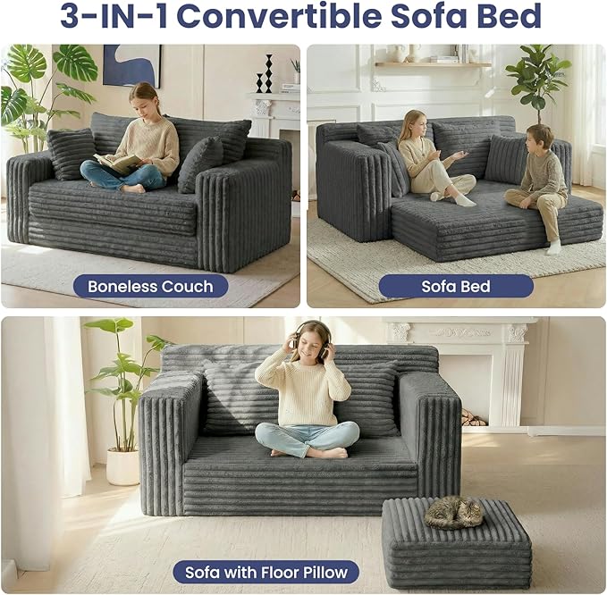 3-in-1 Convertible Sofa Bed: Boneless Loveseat Sleeper & Folding Couch Bed