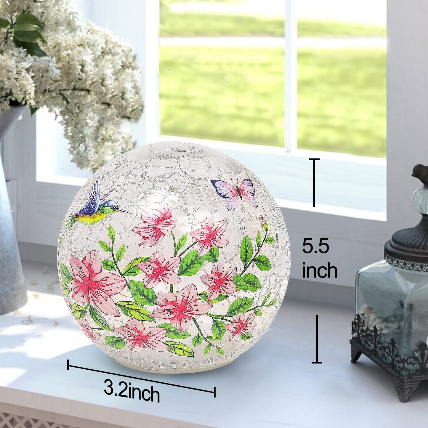 5.5 inch Handcrafted Glass Lamp with Bird and Flower Design - Unique Home Decor Piece