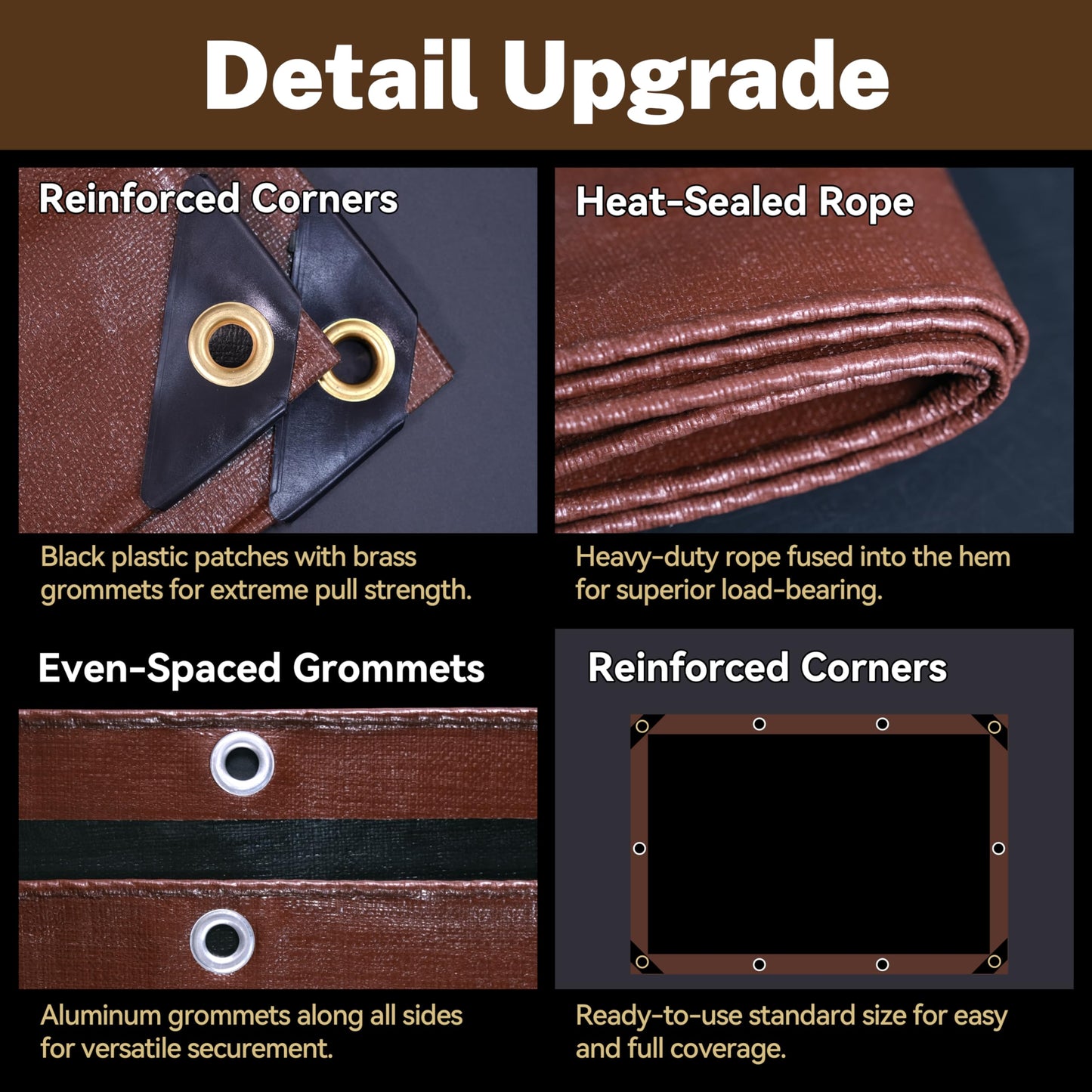Tarp 30x40ft Heavy Duty Waterproof 16 Mil Tarps,UV-Resistant,Tear-Proof,Black&Brown Multipurpose Tarps,for Outdoor Pool,Camping,Tent,Roof,Garden,Etc -by MVPNET