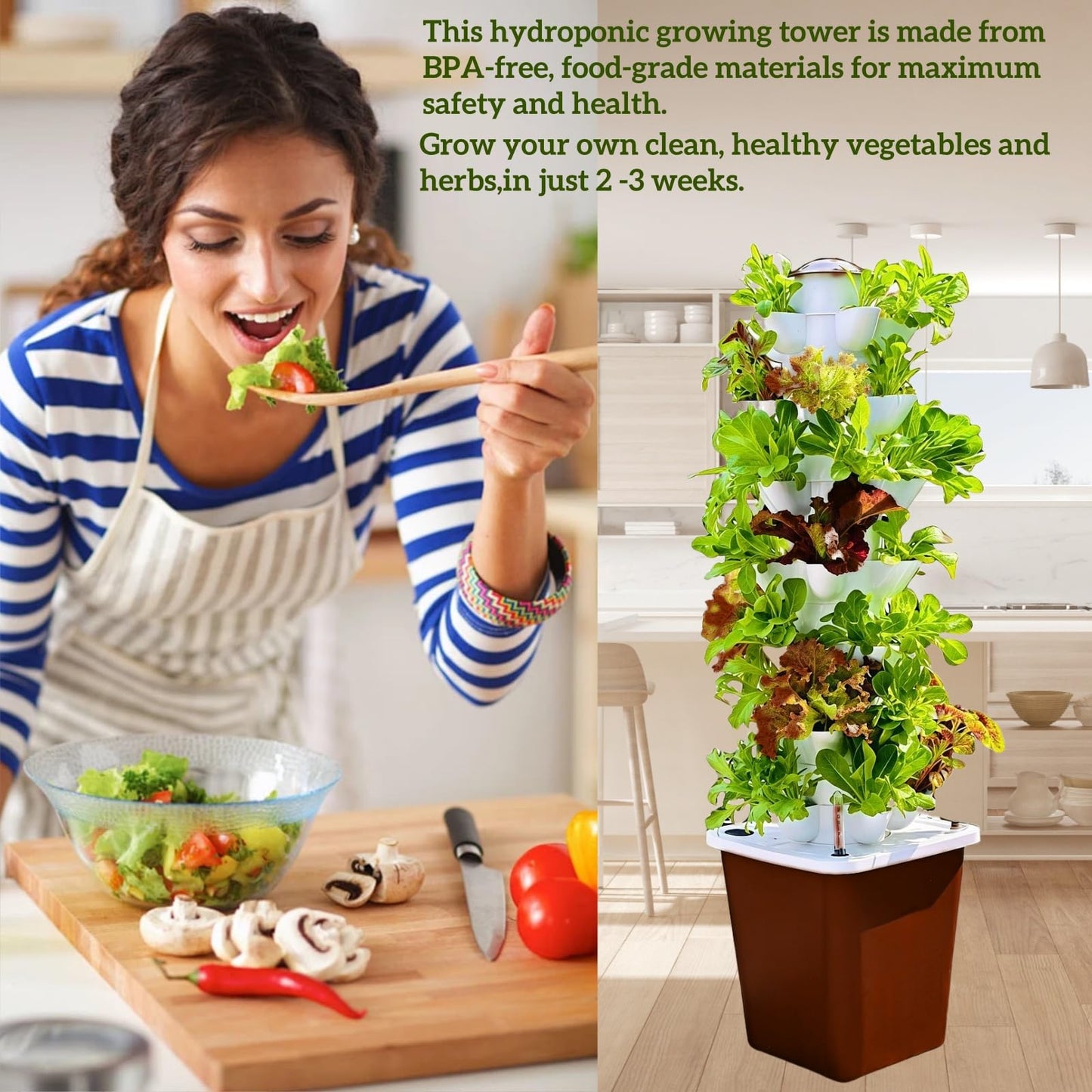 Hydroponics Tower Growing System Kit, Vertical Garden Indoor Outdoor, Up to 35 plants,Lettuce Grow Tower & Timer, Smart Indoor Growing System for Kitchen, Balcony, Apartment Herbs & Vegetables