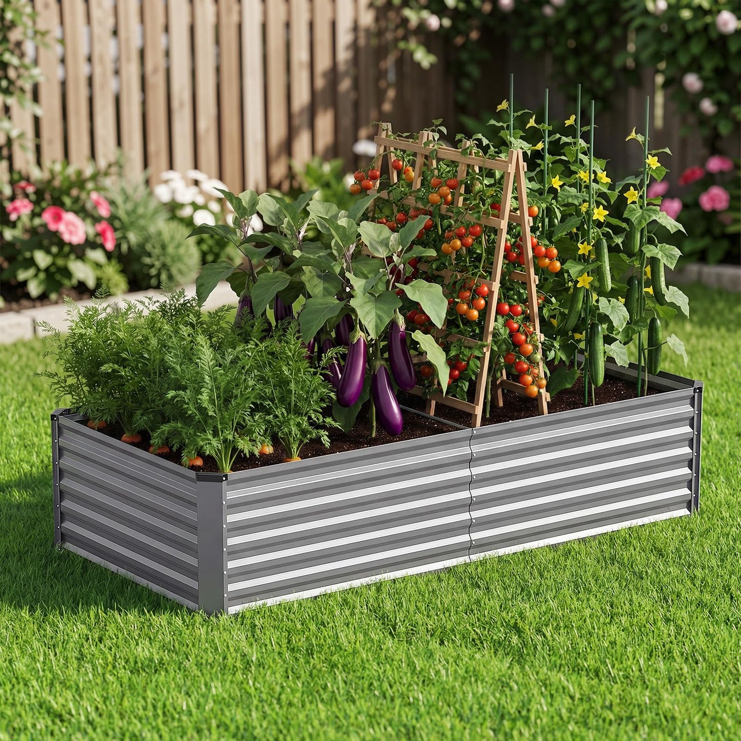 moosprr Galvanized Raised Garden Bed Outdoor, 8x4x2ft Large Raised Bed for Gardening, Metal Planter Box for Vegetables, Fruits, Flowers and Herb, Easy Assembly, Food Grade Materials, Silver