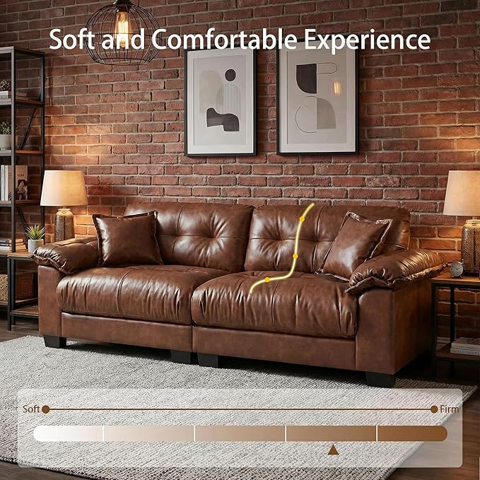 Faux Leather Sofa, Mid Century Modern Deep Loveseats, Comfy Cloud Couch