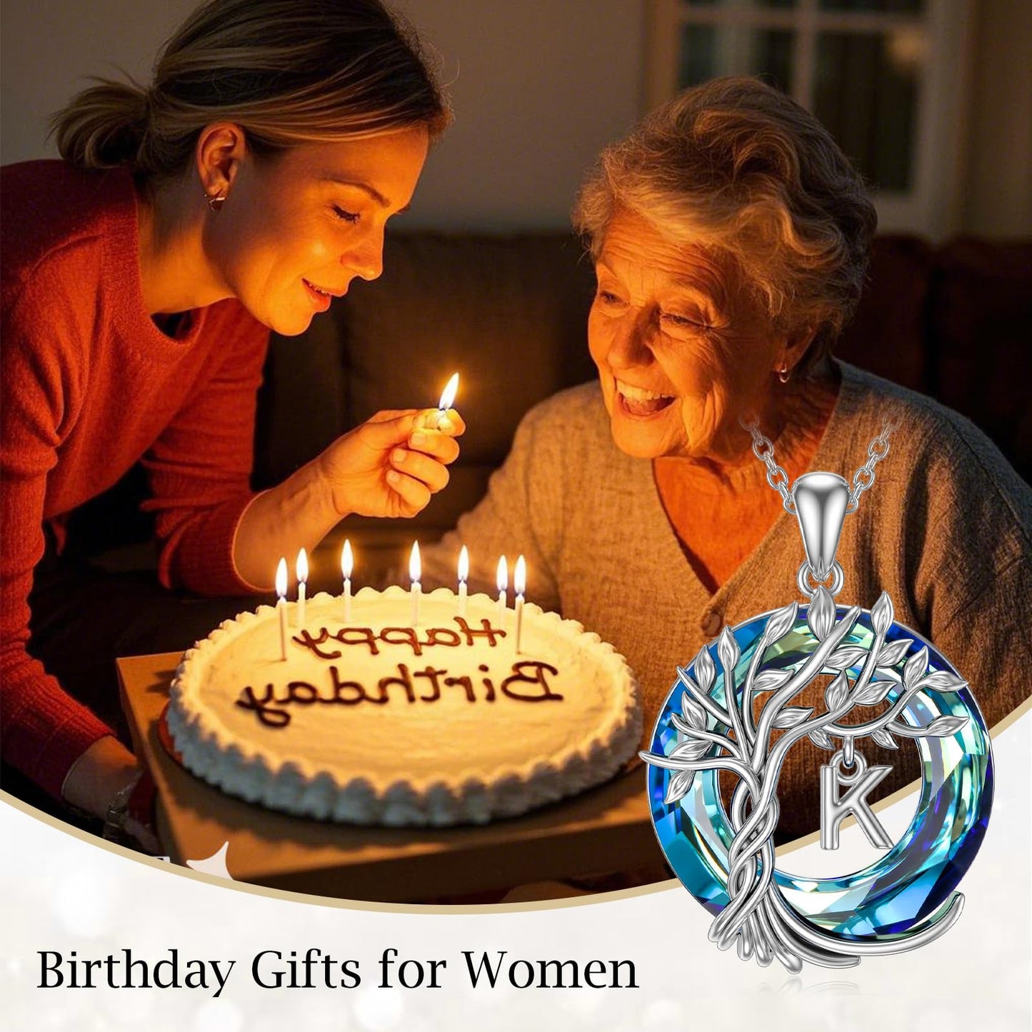 TOUPOP Tree of Life Initial Necklace Gifts for Women Sterling Silver Initial K Letter Jewelry Irish Crystal Pendant Birthday Gifts for Women Her Mom Wife Daughter