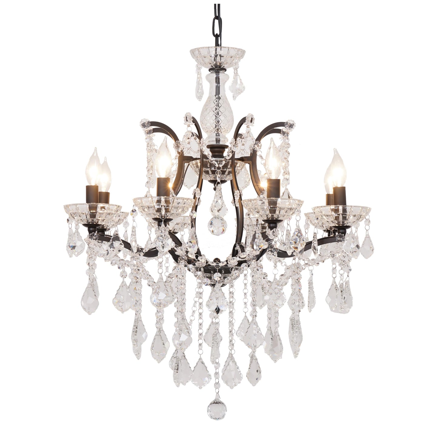 CHGUOSZ 8-Light Crystal Chandelier Black Finish Modern Luxury Antique Flush Mount Chandelier with Crystal Drops Prisms Beads, Elegant Dining Room Living Room Entryway Foyer Ceiling Light Fixture