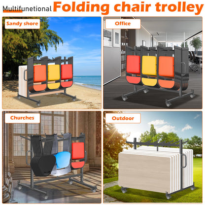 NULTRUMA Folding Chair Rack, Heavy-Duty Folding Chair Cart Storage for 42 Chairs or 12 Tables, 550 lbs Capacity, Heavy Metal Chair Holder Rack with Locking Universal Wheels, Dust Cover, Elastic Cords