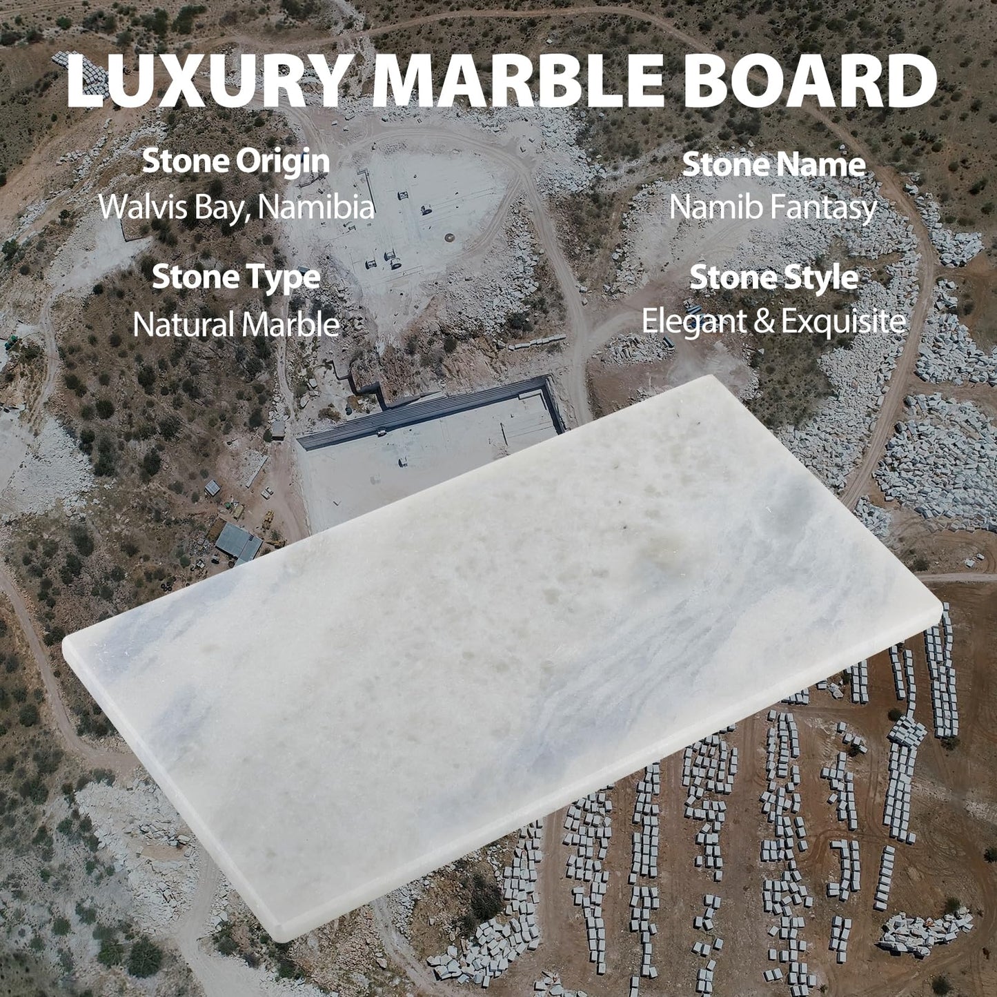 Koville African Natural Marble Board for Kitchen Pastry Bread, 12" x 6" Genuine Stone Slab, Marble Tray Cheese Board for Counter, Bathroom Trays Perfume Tray Jewelry Candle Plate (Namib Fantasy)