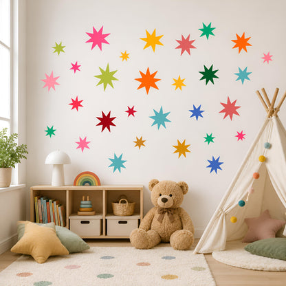 Wild Earth Colourful Stars Wall Stickers, Cosmic Carnival Wall Stickers, Removable Fabric Sticker, Wallpaper Effect Wall Sticker Irregular Star Wall Sticker Decals Nursery Playroom Decor (68 PCS)