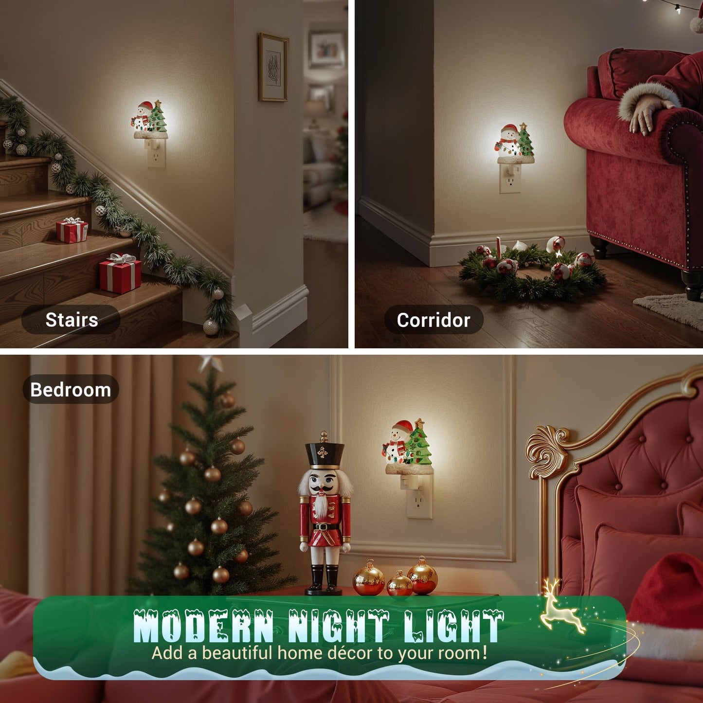 JandCase Christmas Tree & Snowman Night Light, 5000K Night Lights Plug into Wall,Cute & Funny Christmas Night Light for Kids, Nightlights with 360° Rotatable for Home Party Decor,1 Pack