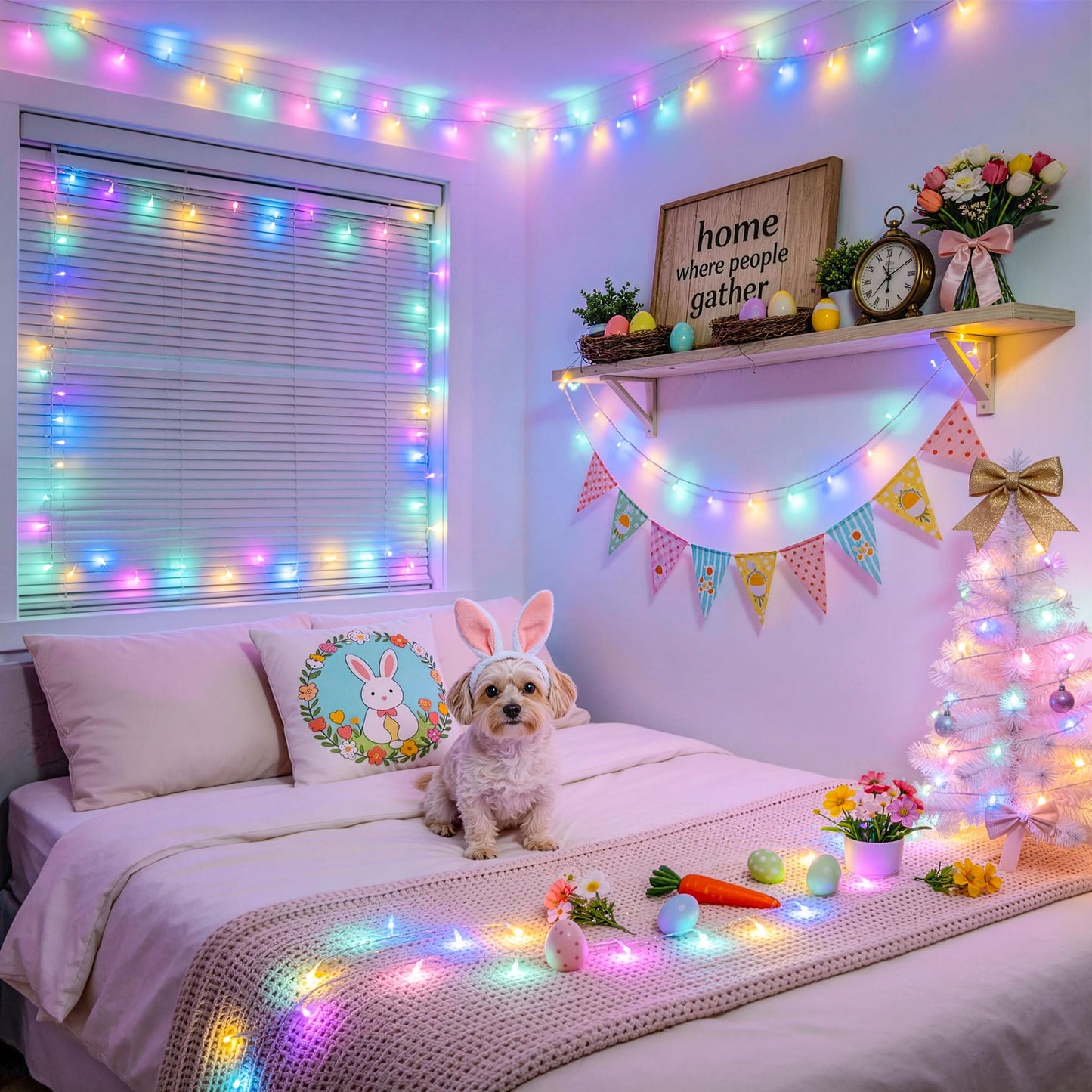 JMEXSUSS 200 LED Easter Lights Outdoor Indoor for Decorations, 66 Ft Connectable Pastel Easter Lights String Clear Wire Plug in for Bedroom Tree Room Party Spring Decor