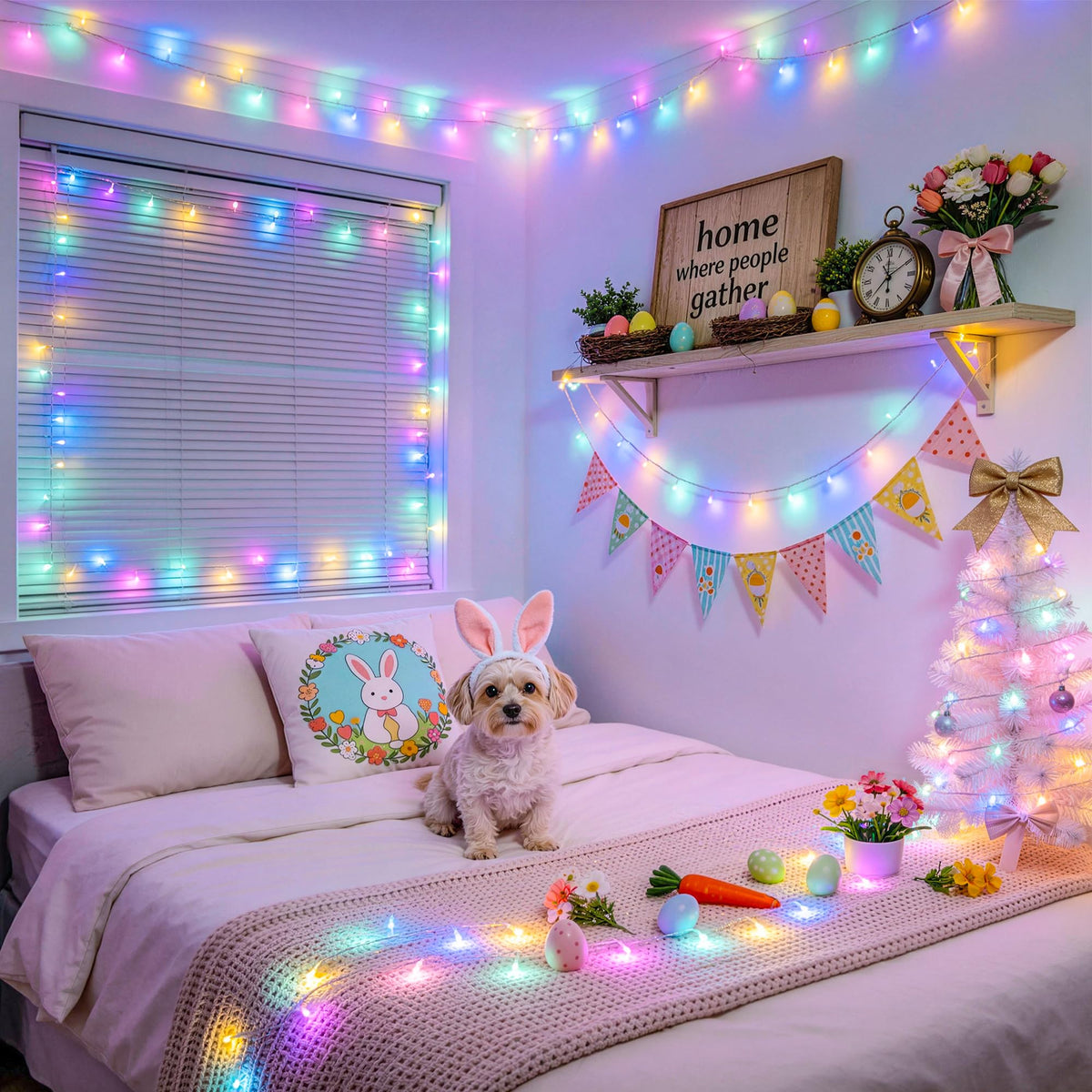 JMEXSUSS 200 LED Easter Lights Outdoor Indoor for Decorations, 66 Ft Connectable Pastel Easter Lights String Clear Wire Plug in for Bedroom Tree Room Party Spring Decor