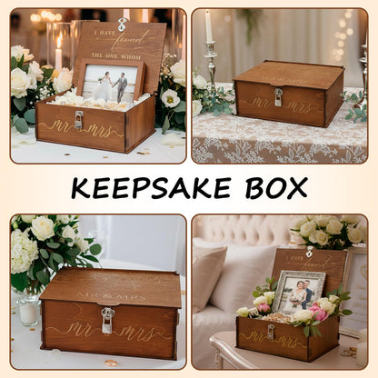 AerWo Mr and Mrs Wedding Keepsake Box, Large Wooden Storage Box with Lid and Lock, Assembled Keepsake Memory Box for Anniversary Engagement Gift, Wedding Memory Box for Couples Newly Engaged