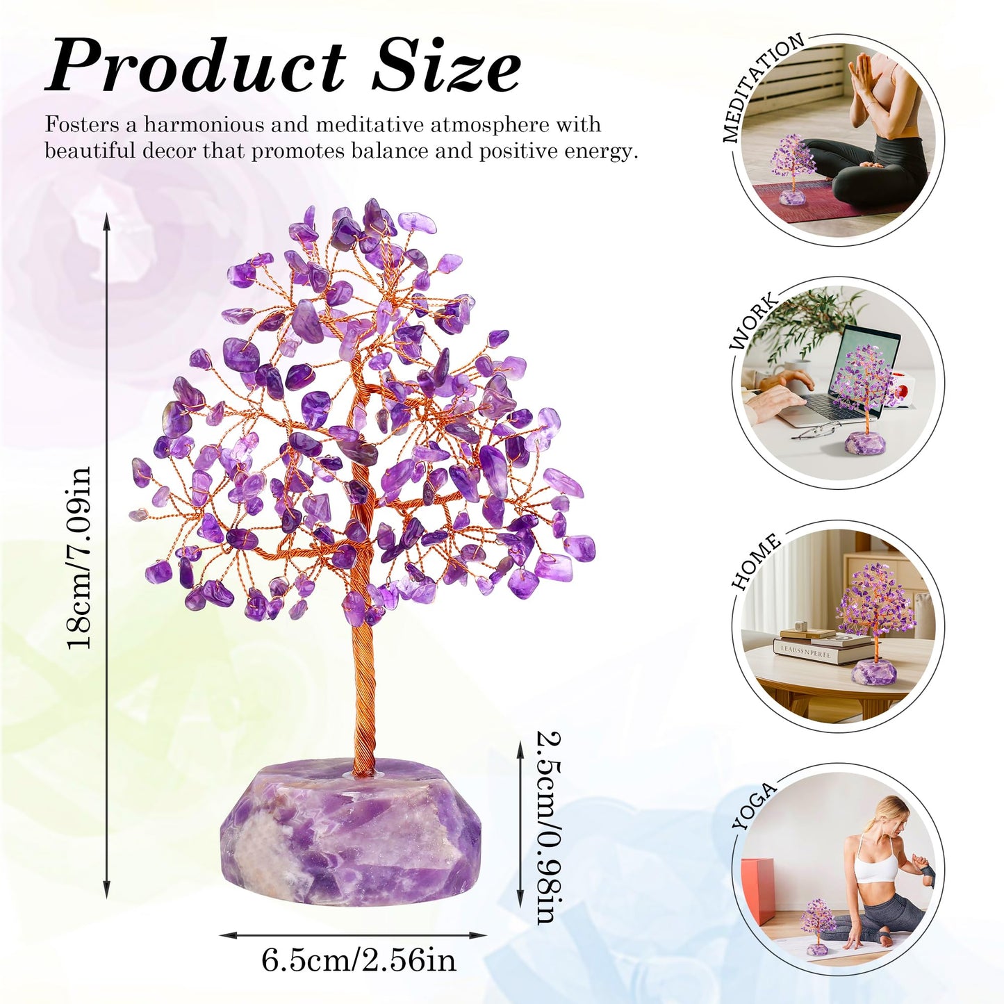 SITUMEIZI 7.09IN Amethyst Crystal Tree Amethyst Crystals and Healing Stones Natural Purple Gifts for Women Room Office Desk Purple Decor Reiki Spiritual Meditation Energy Tree of Life