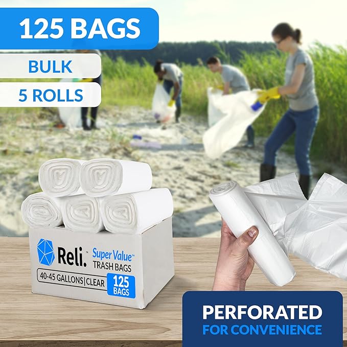 Reli. 40 to 45 Gallon Trash Bags Heavy Duty | 125 Trash Bags