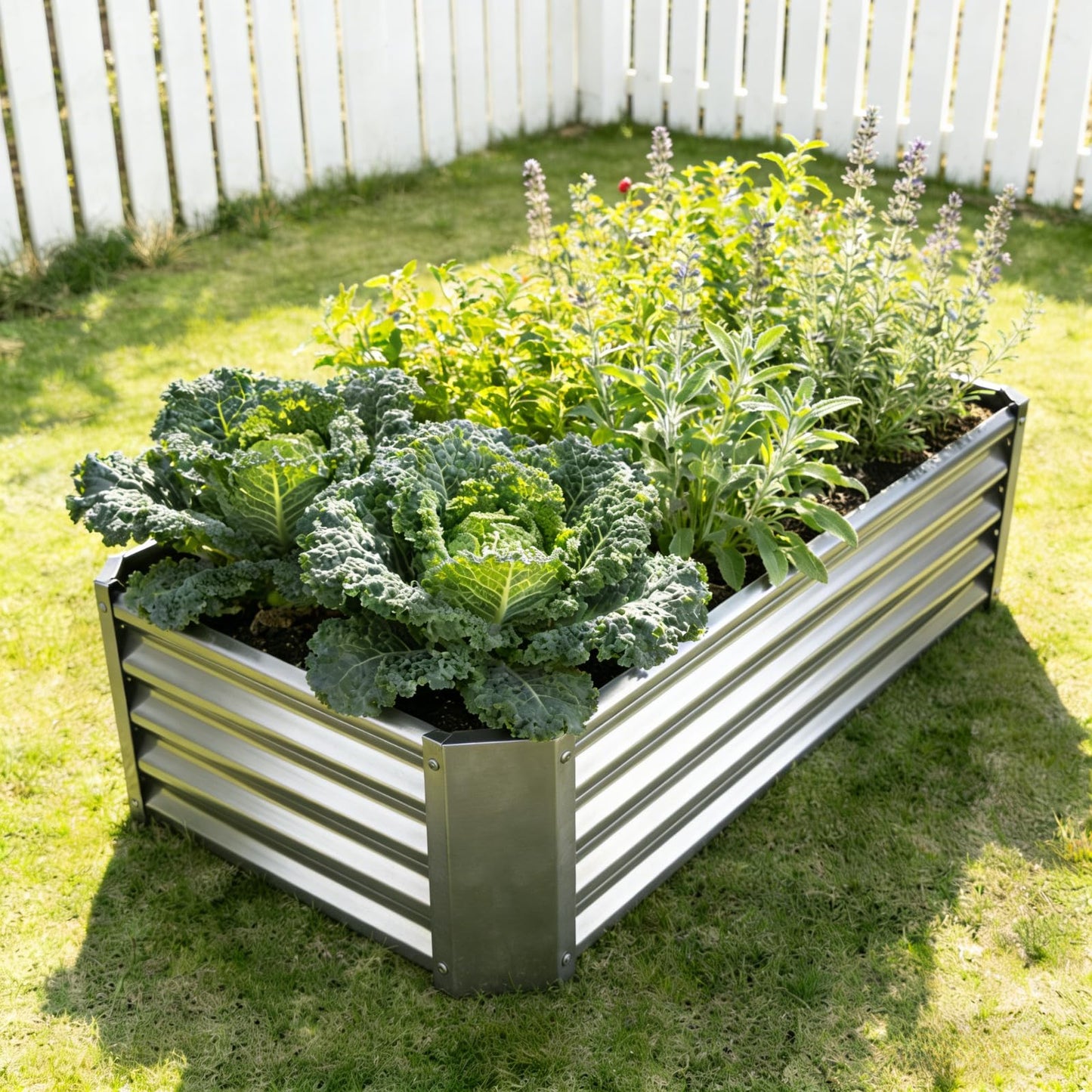 VERFARM Metal Galvanized Raised Garden Bed Kit, 4 x 2 x 1 ft Galvanized Steel Raised Garden Planter Box Outdoor with Open Base for Growing Vegetables/Flowers/Herbs/Fruits/Succulents, Rectangle, Silver