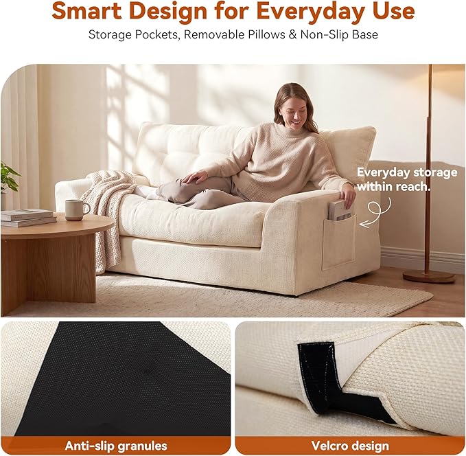 MONVANE 55.5" Convertible Loveseat Sofa, 2-in-1 Boneless Sleeper Sofa Bed Futon