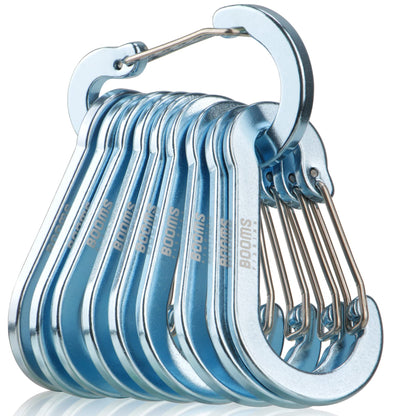 Booms Fishing CC5 Multi-Use Carabiner Clips, 10 Pack 2.7" Small Caribeener Clips, Mini Keychain Caribeaner Clip, Aluminum D Ring Carabiners, Blue