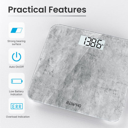 RENPHO Digital Bathroom Scales for Body Weight, Weighing Scale with High Precision Sensors Accurate, Bathroom Scales Weight Machine for People, LED Display, Step-On (ST/LB/KG), Concrete, Core 1S