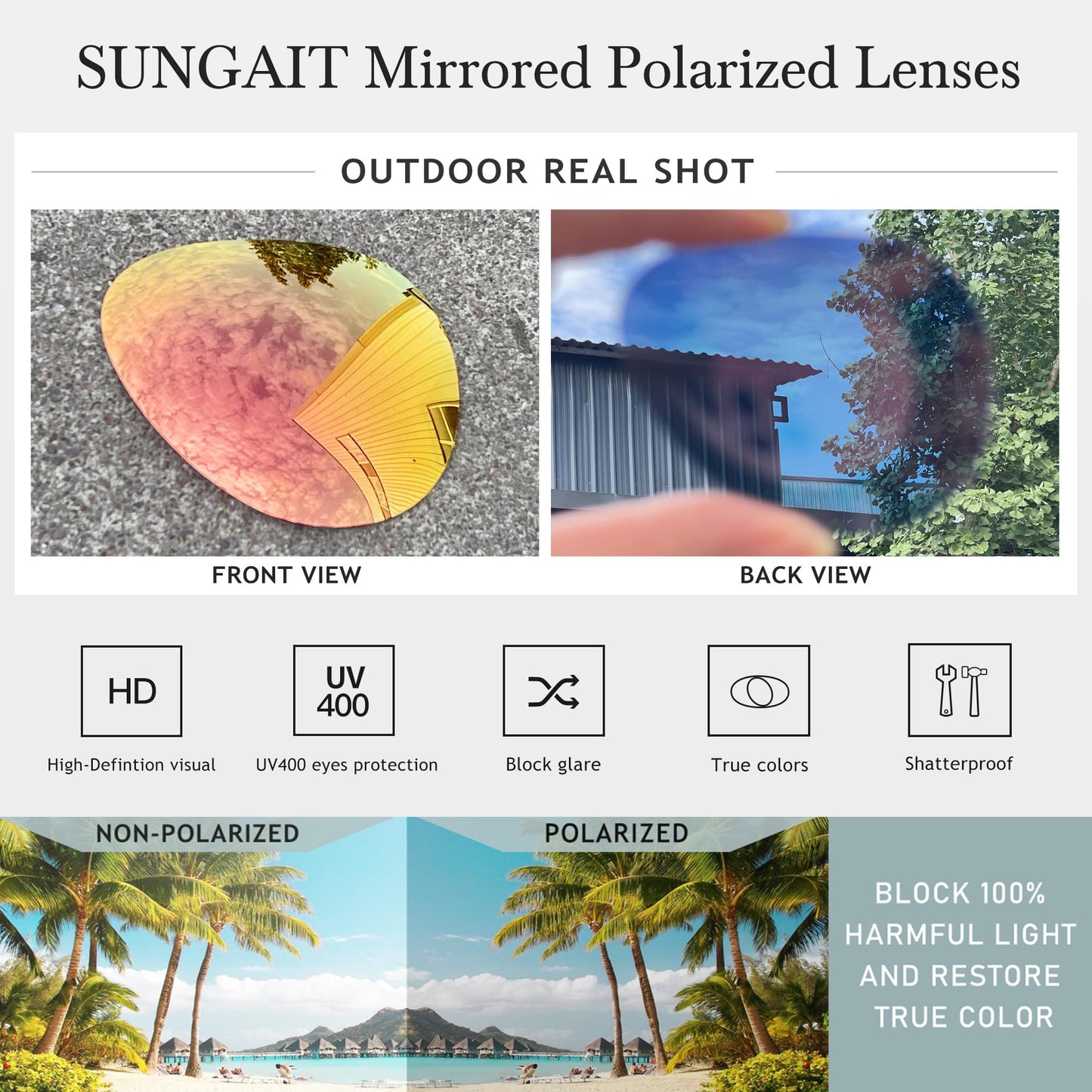 SUNGAIT Women's Lightweight Oversized Aviator Sunglasses - Mirrored Polarized Lens