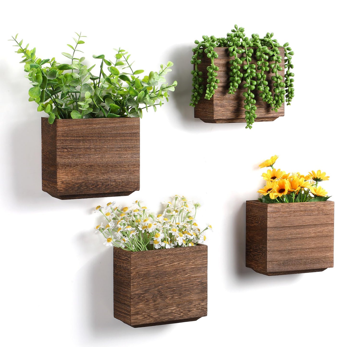 Qinyoung 4 Pack Wood Wall Planters Natural Hanging Plant Pots 5.5 x 5 Inches Natural Farmhouse Wall Hanging Decor Vase for Indoor Dried Flowers and Faux Greenery
