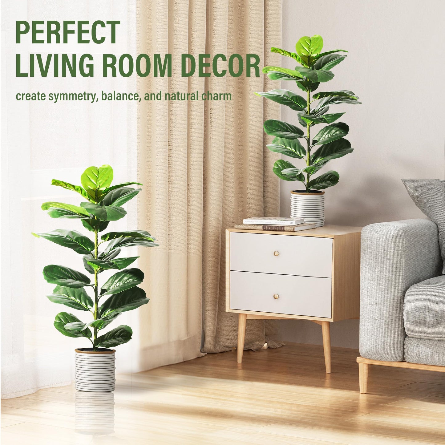 Suntee 2 Pack Artificial Fiddle Leaf Fig Tree, 30" Ficus Lyrata Fake Plants with Pots, Floor Plant Outdoor Faux Plants for Living Room, Corner, Office, Patio, Windowsill Decor