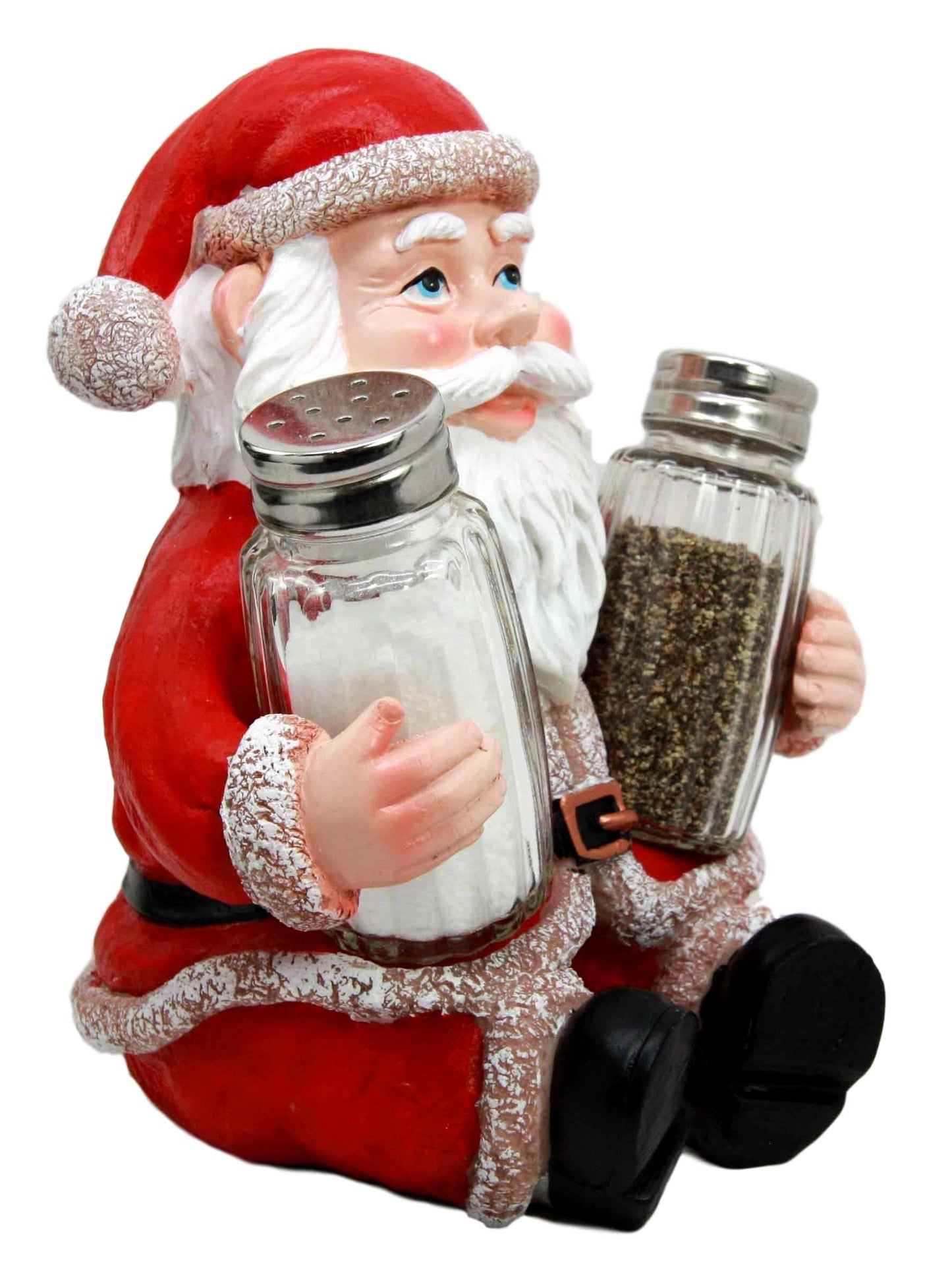 Ebros Christmas North Pole Santa Claus Salt And Pepper Shakers Holder Set Resin Figurine With Glass Shakers
