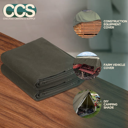 CCS Waterproof Canvas Tarp Cover (21oz) – Heavy Duty Duck Cloth, Waxed Canvas Tarpaulin with Rustproof Brass Grommets for Camping, Construction, Equipment & Outdoor Use (Olive Drab, 12x20 Ft)