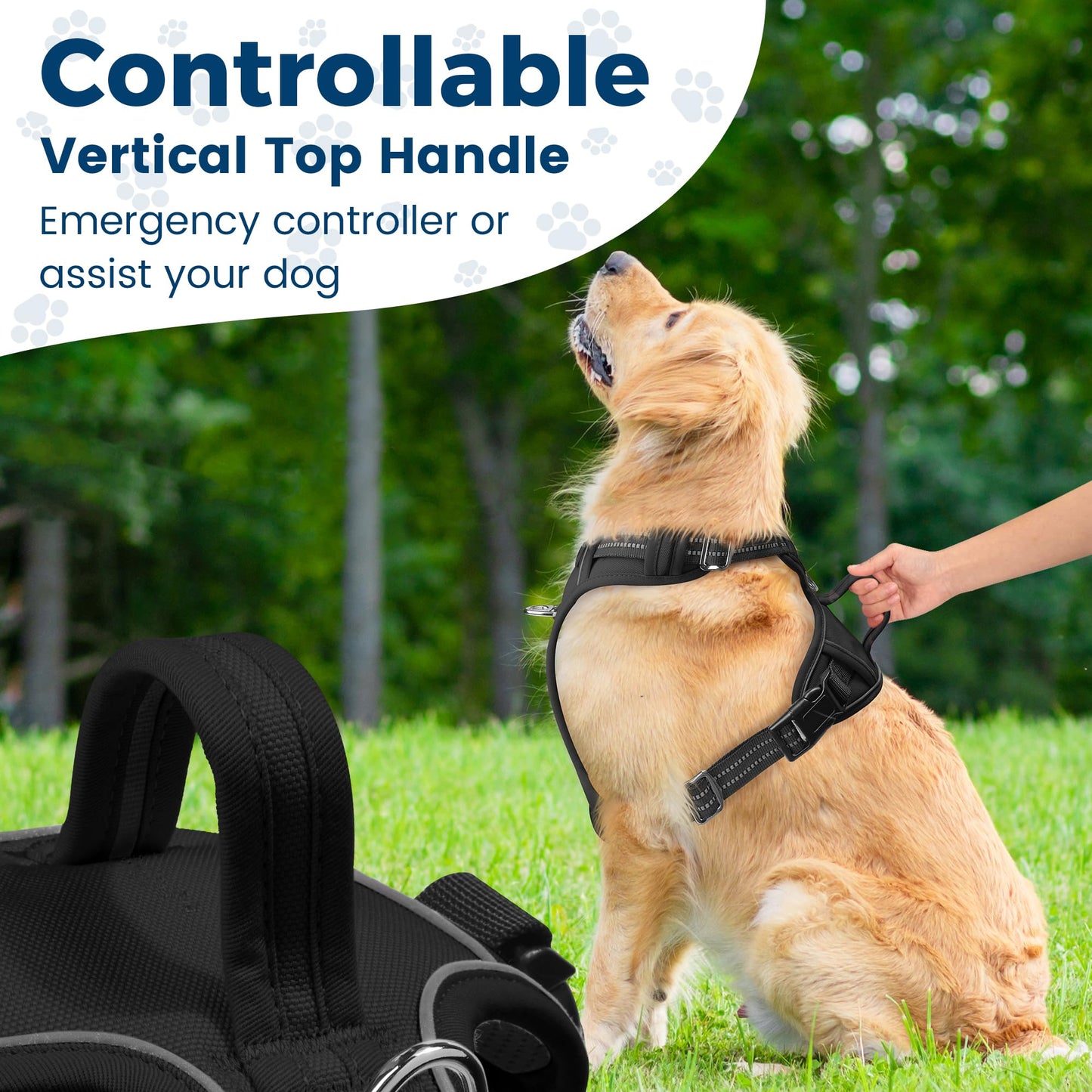 Funfox Dog Harness Medium No Pull, Adjustable Dog Harness with Handle Reflective Strips for Walking, Anti Pull Breathable Padded Pet Vest Front Clip Easy Control Small Large Breed Black M