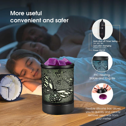 Enaroma Fragrance Wax Melts Warmer with 7 Colors LED Changing Light Scent Oil Candle Warmer for Home Office-ButterflyTimer