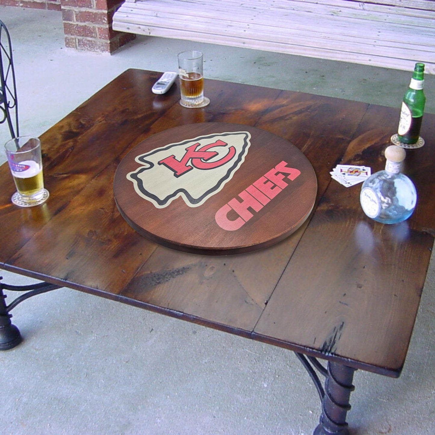 18” Wooden Lazy Susan - Kansas City Chiefs Logo by Fan Creations - Decorative Turntable Rack for Kitchen, Storage, Dining Buffet Tables - Tabletop Accessory for Game Day, Parties, Man Cave