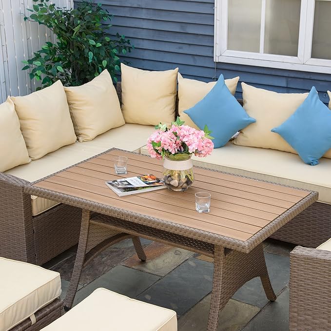 Outsunny 6 Piece Patio Furniture Set, PE Wicker Outdoor Furniture Conversation