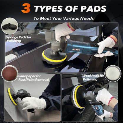 GEVEELIFE Buffer Polisher, 6 Inch/7 Inch 1600W Rotary Car Buffer Polisher Waxer, 7 Variable Speed 1000-3500 RPM, Detachable Handle for Car, Boat Sanding, Polishing, Waxing