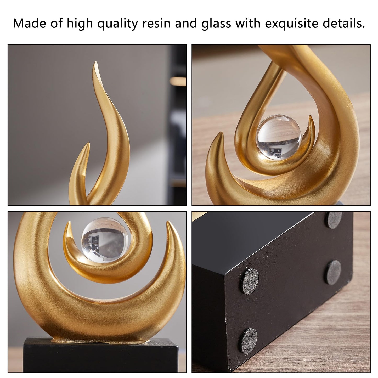 AWNR Abstract Gold Sculpture Decor: Flame Statue with Glass Ball Resin Art Figurines Unique Centerpiece Table Decorations Modern Home Decor Living Room TV Stand Coffee Table Office Decor