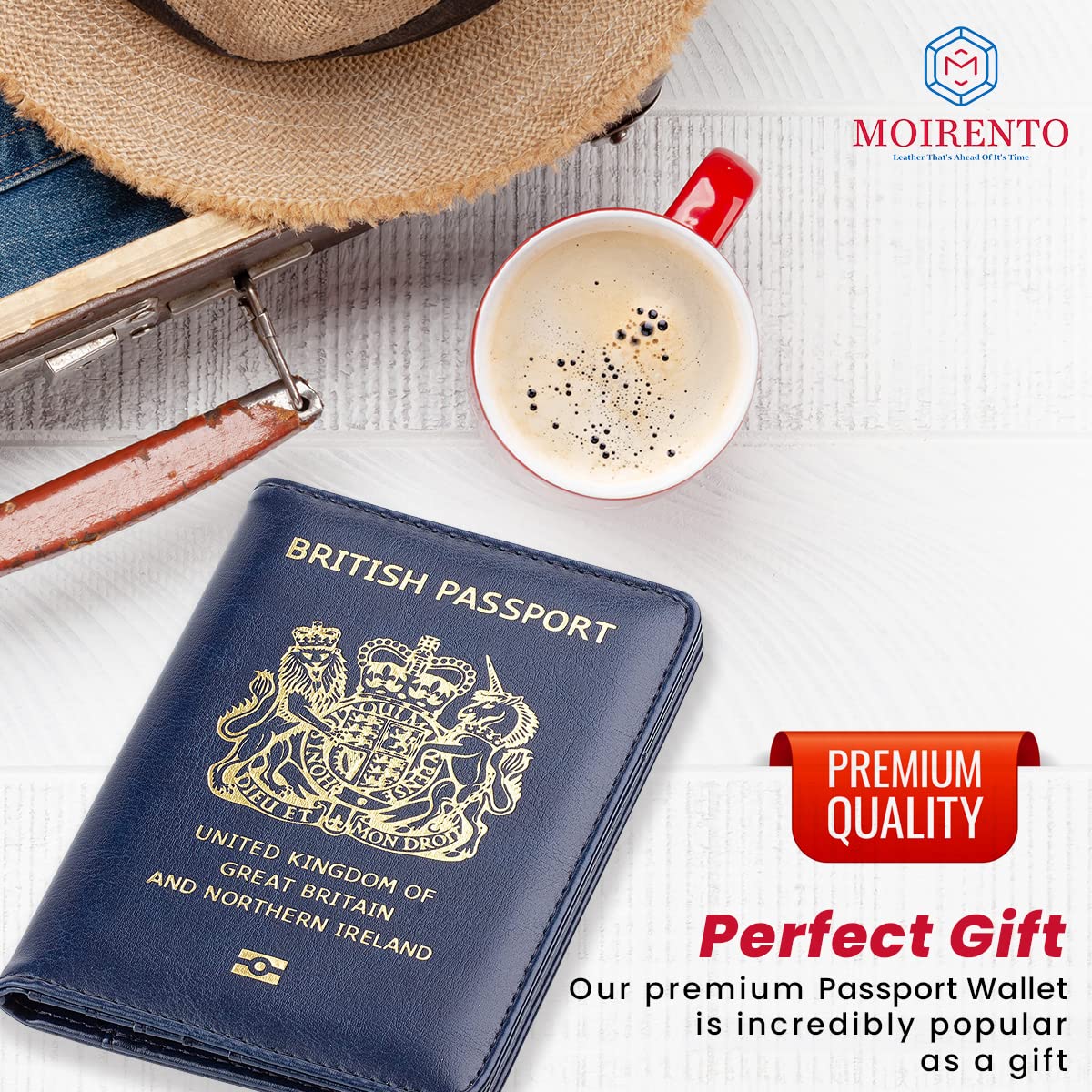 MOIRENTO, Passport Holder, Navy Blue, PU Leather Passport Holders, UK Passport Cover, Passport Wallet, Passport Holders, Passport Holder for Women, Men, British