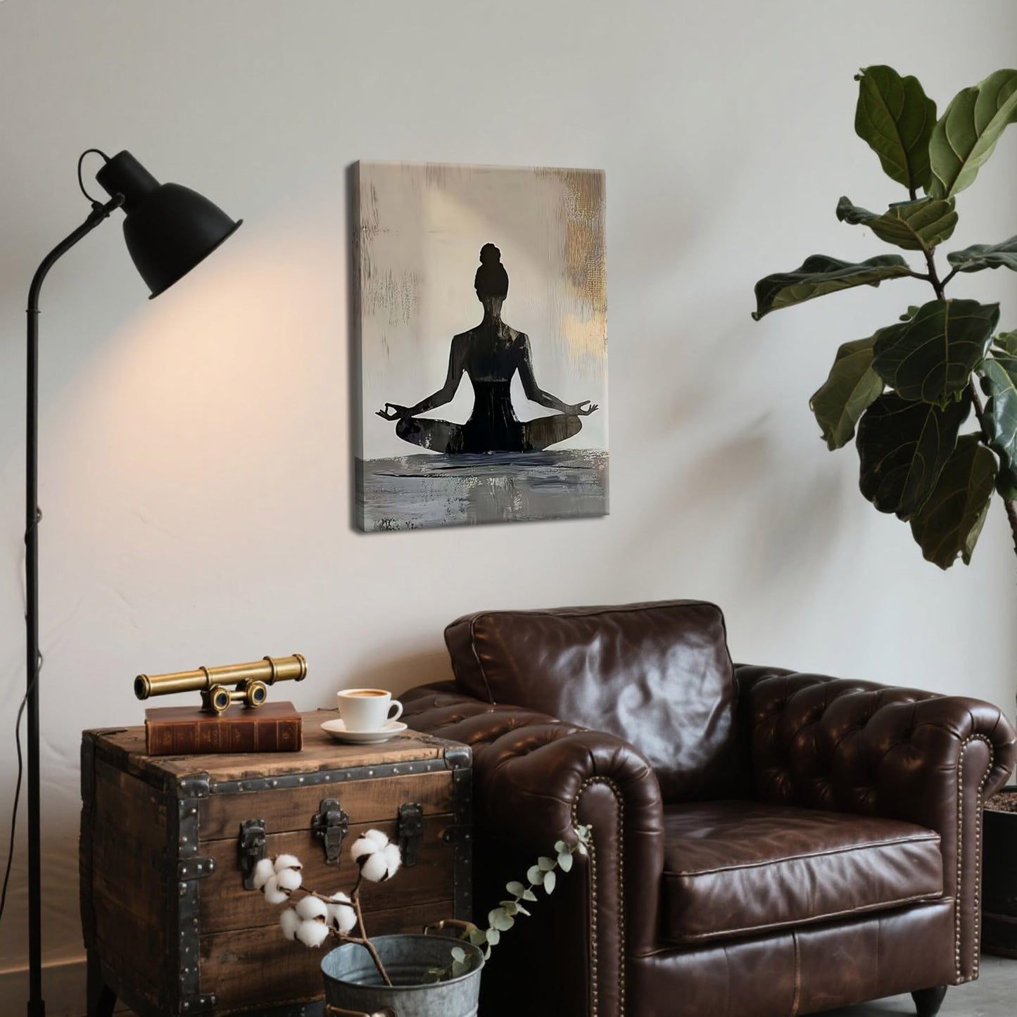 Framed Yoga Meditation Canvas Wall Art Minimalist Zen Silhouette Print Spiritua Mindfulness Painting Poster for Living Room Bedroom Yoga Studio Meditation Room Décor12x16 Inches