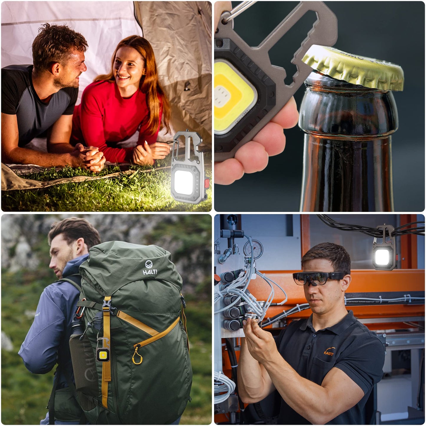 Rugtol Cob Keychain Work Light, Cob Rechargeable Key chain Light, 1000lumens Keychain Torch Led Super Bright with 7 Lights Modes, Mini Keyring Torches with Screwdriver Bottle Opener for Outdoor Hiking