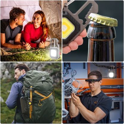 Rugtol Cob Keychain Work Light, Cob Rechargeable Key chain Light, 1000lumens Keychain Torch Led Super Bright with 7 Lights Modes, Mini Keyring Torches with Screwdriver Bottle Opener for Outdoor Hiking