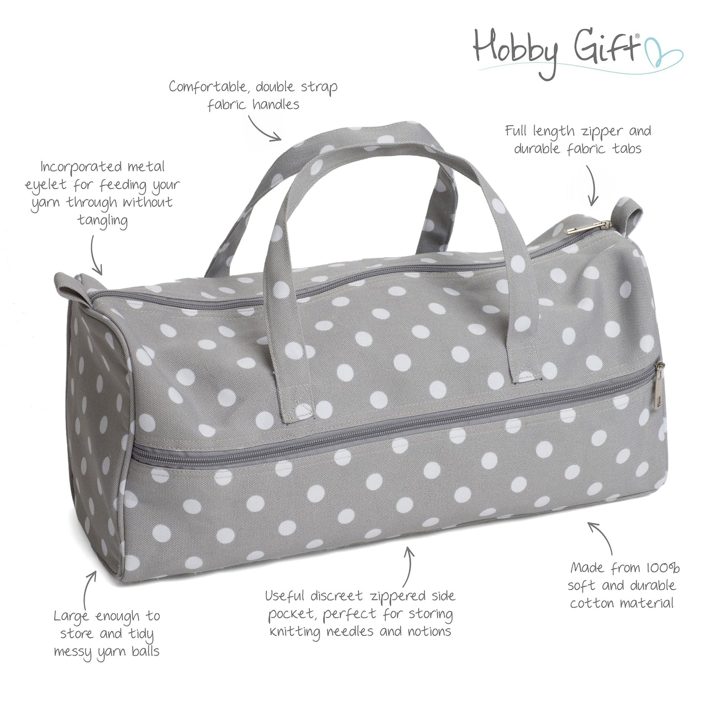 Hobbygift MR4698_ Value: Knitting Bag: Grey Spot, Cotton Blend, 15 x 42 x 17.5 cm