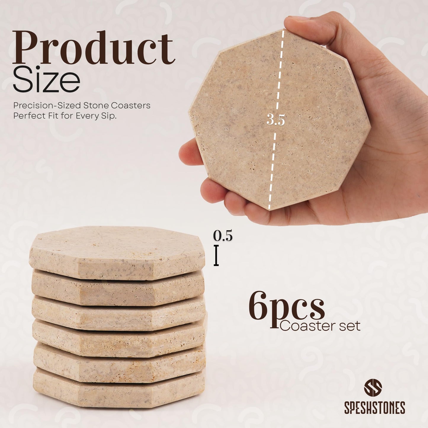 SPESHSTONES Marble Coasters Set of 6 Handmade 3.75 Inch Travertine Coaster for Drinks - Ideal Stone Drink Coasters for Coffee Bar Accessories, Dining Table & Home Décor