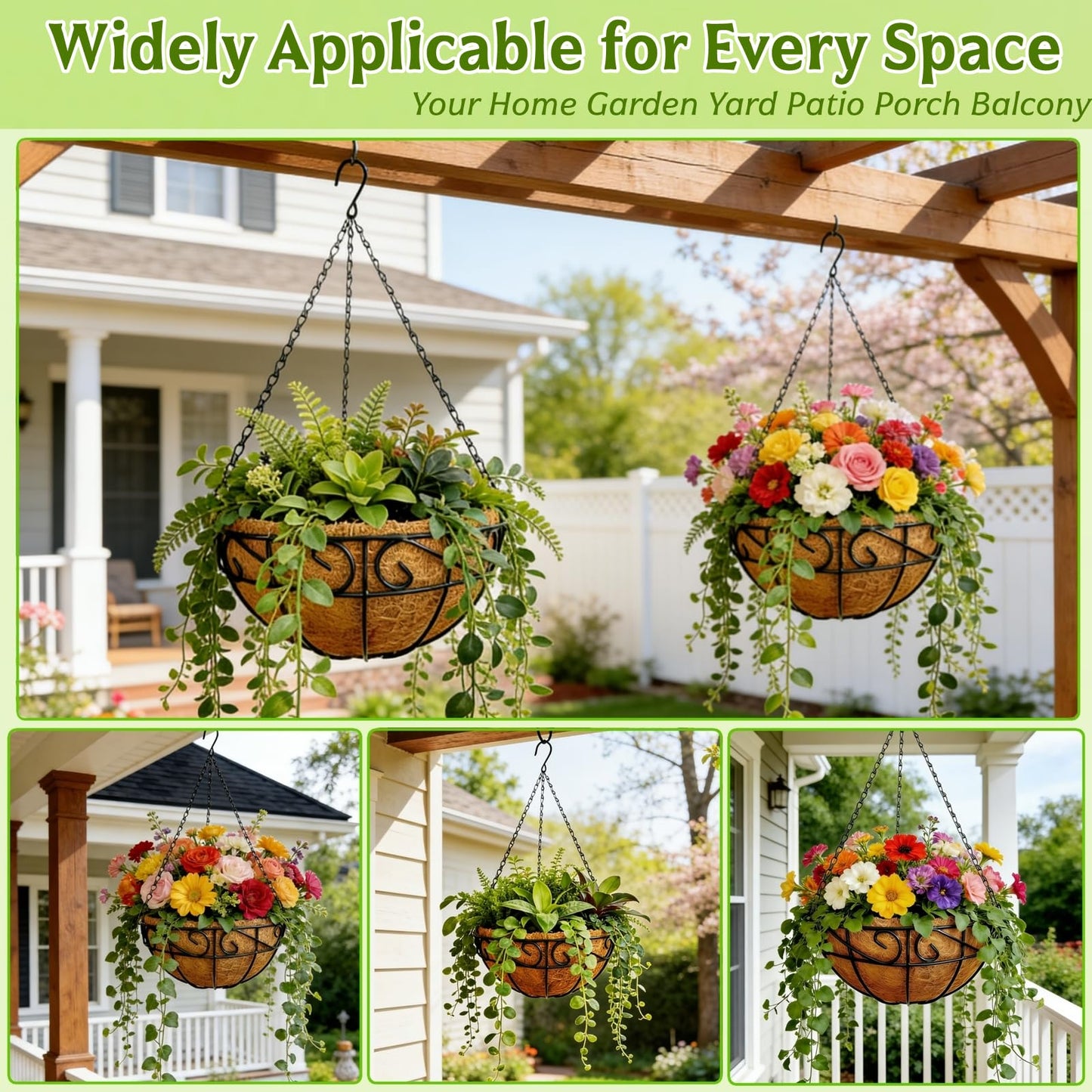 hodooly Hanging Planters for Outdoor Plants,12 inch 2 Pack Hanging Planters Basket with Coco Liners, Hanging Baskets Flower Pots for Patio,Garden, Deck, Porch Plants