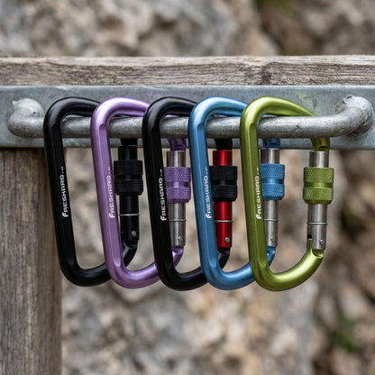FresKaro Carabiner Clip, Locking and Small, Heavy Duty Carbineers, Key and Keychain Clips, Black Karabiner 3inch, Aluminum, D-Ring, for Belt, Hammock, Weight Bearing, Hiking, Dog Crate, 2Pack