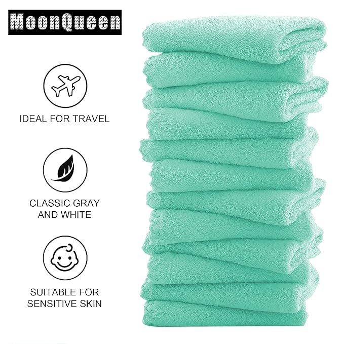 MOONQUEEN Microfiber Facial Cloths Fast Drying Washcloth 12 Pack