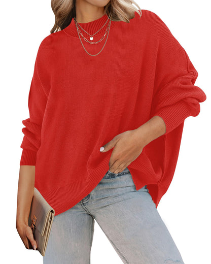 ZESICA Women's Fall 2025 Casual Long Sleeve Crew Neck Side Slit Oversized Ribbed Knit Pullover Sweater Tops