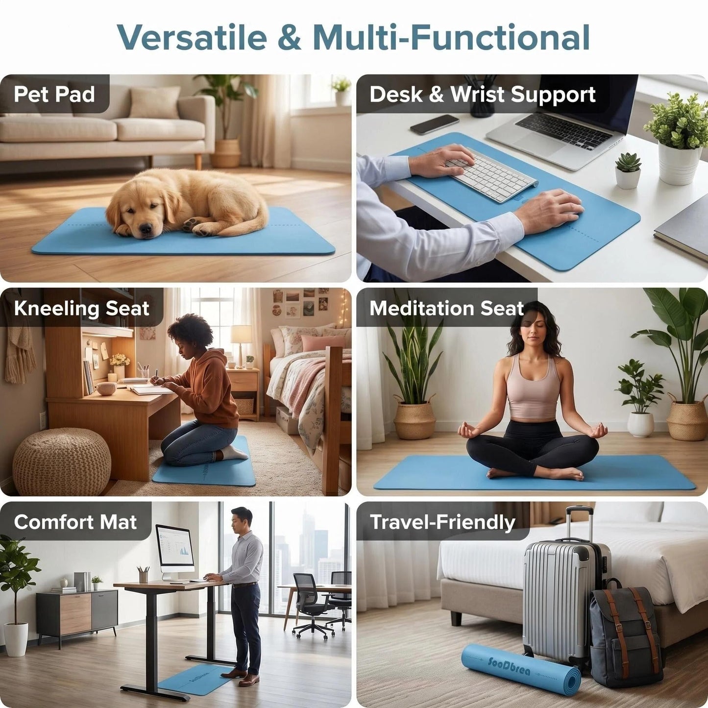 SooDbrea Mini Yoga Mat, Warrior-like Grip,Non-Slip,Alignment System,Head,Knee and Elbow Pad,Meditation Mat,Abdominal wheel pad,Portable