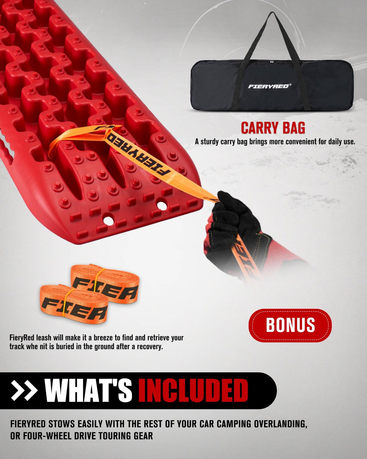 FieryRed Traction Boards Offroad, Recovery Boards with 2 Leashes and Carry Bag, Recovery Traction Board Mounting Kit