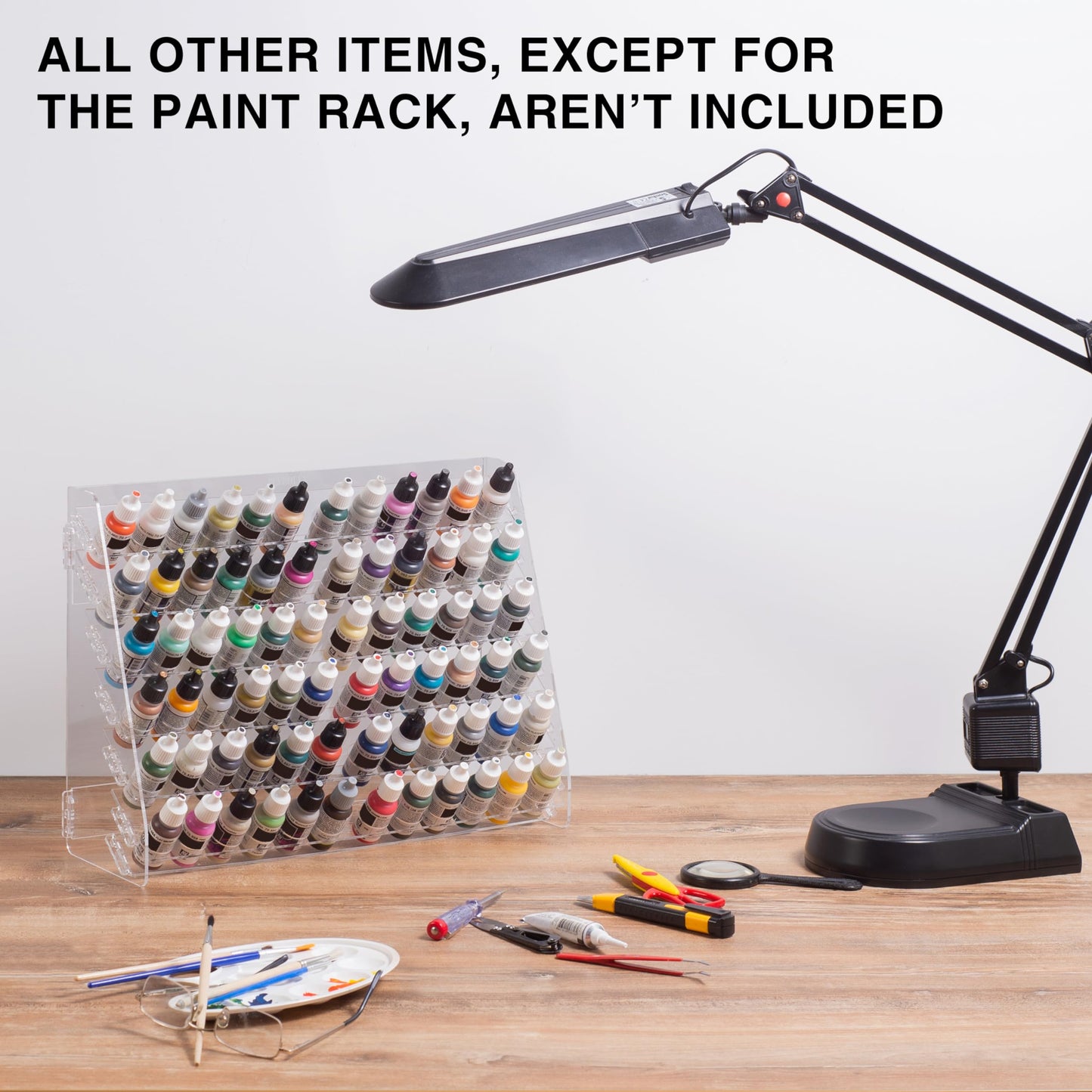 Plydolex Acrylic Paint Organizer - 60 Paint Bottle Holes Compatible with Citadel Bottles - for Wall Mounting and for Desk Use - Suitable for DnD, Warhammer 40K, Pathfinder and Other Miniatures