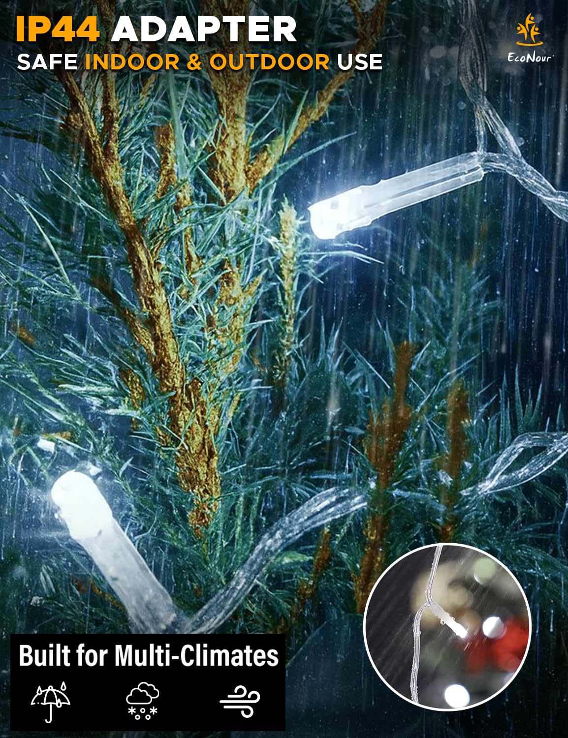 EcoNour Cool White Easter Icicle Lights for Outside, 114.82 FT 1000LED Outdoor Icicle Lights with 8 Mode, 8HR Timer, Memory Function, Clear Wire connectable, Plug in Fairy Lights for Roofline, Party