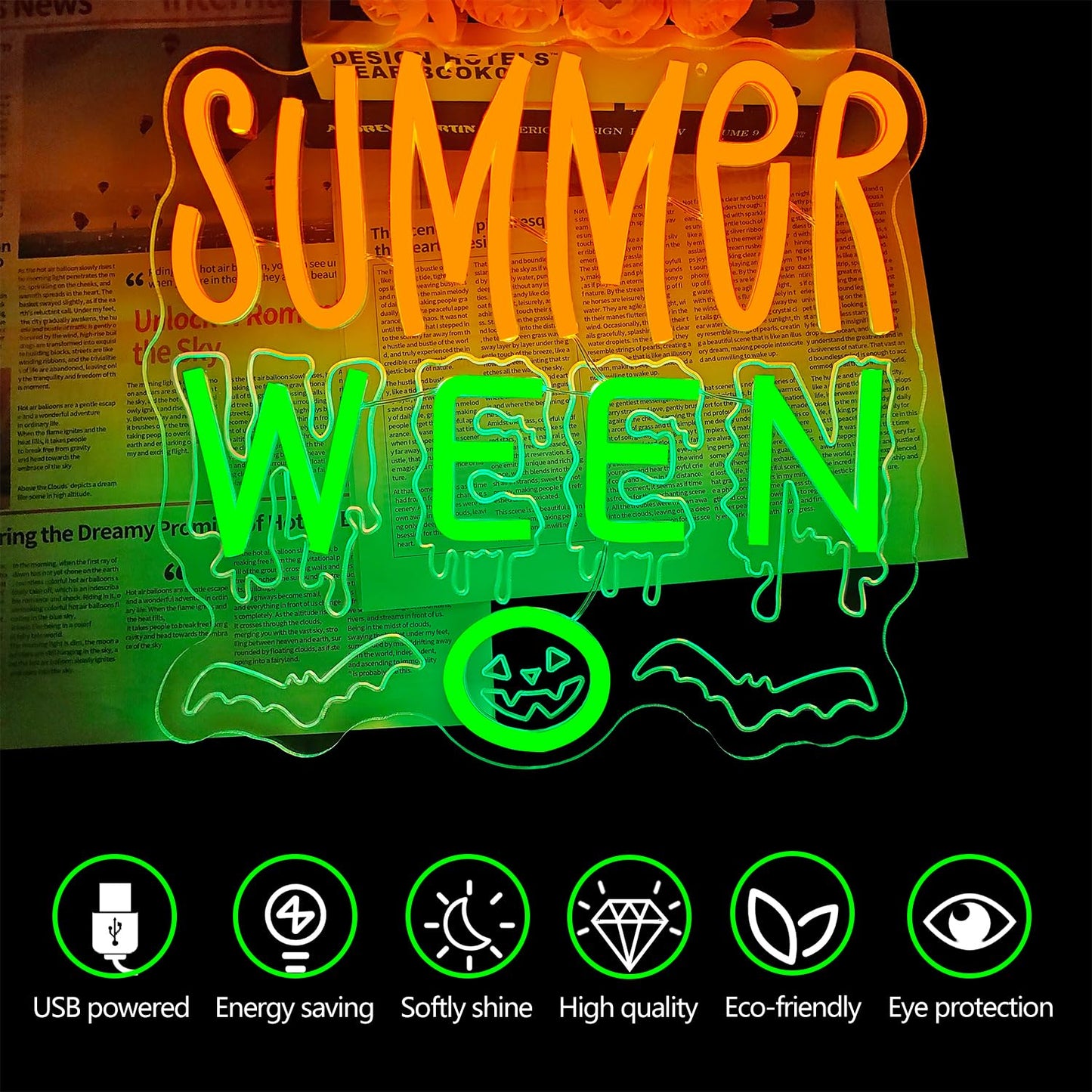 Summer Halloween Neon Sign Summer Ween Neon Light for Party Dimmable Led Backdrop for Birthday Halloween Party Light Up Sign Decoration